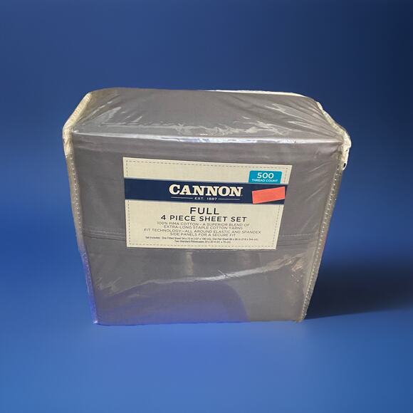 Cannon Full Smoked Pearl Grey 4 Piece Sheet Set 100% Pima Cotton 500 Thread Ct - Picture 1 of 6